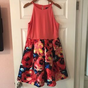 Adrianna Papell coral and flower dress size 12P